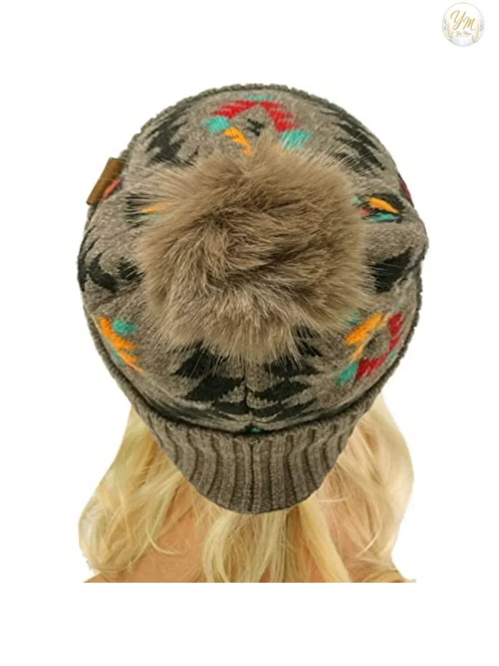 Chunky Cable Knit Winter Beanie Hat with Faux Fur Pom Stretchy One Size